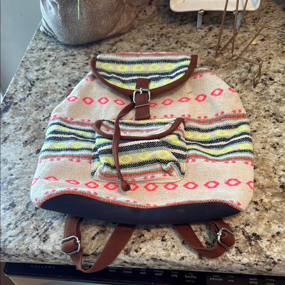 Trendy Patterned Backpack with Brown Accents